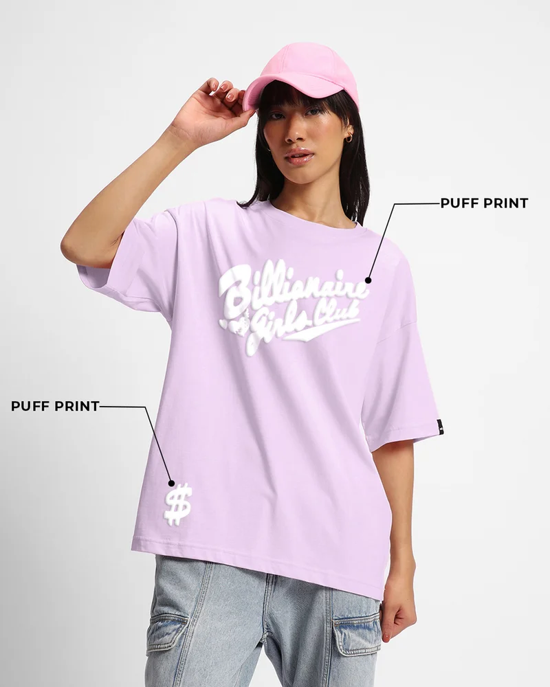 bewakoof Women's Purple Billionaire Girls Club Graphic Printed Oversized T-shirt